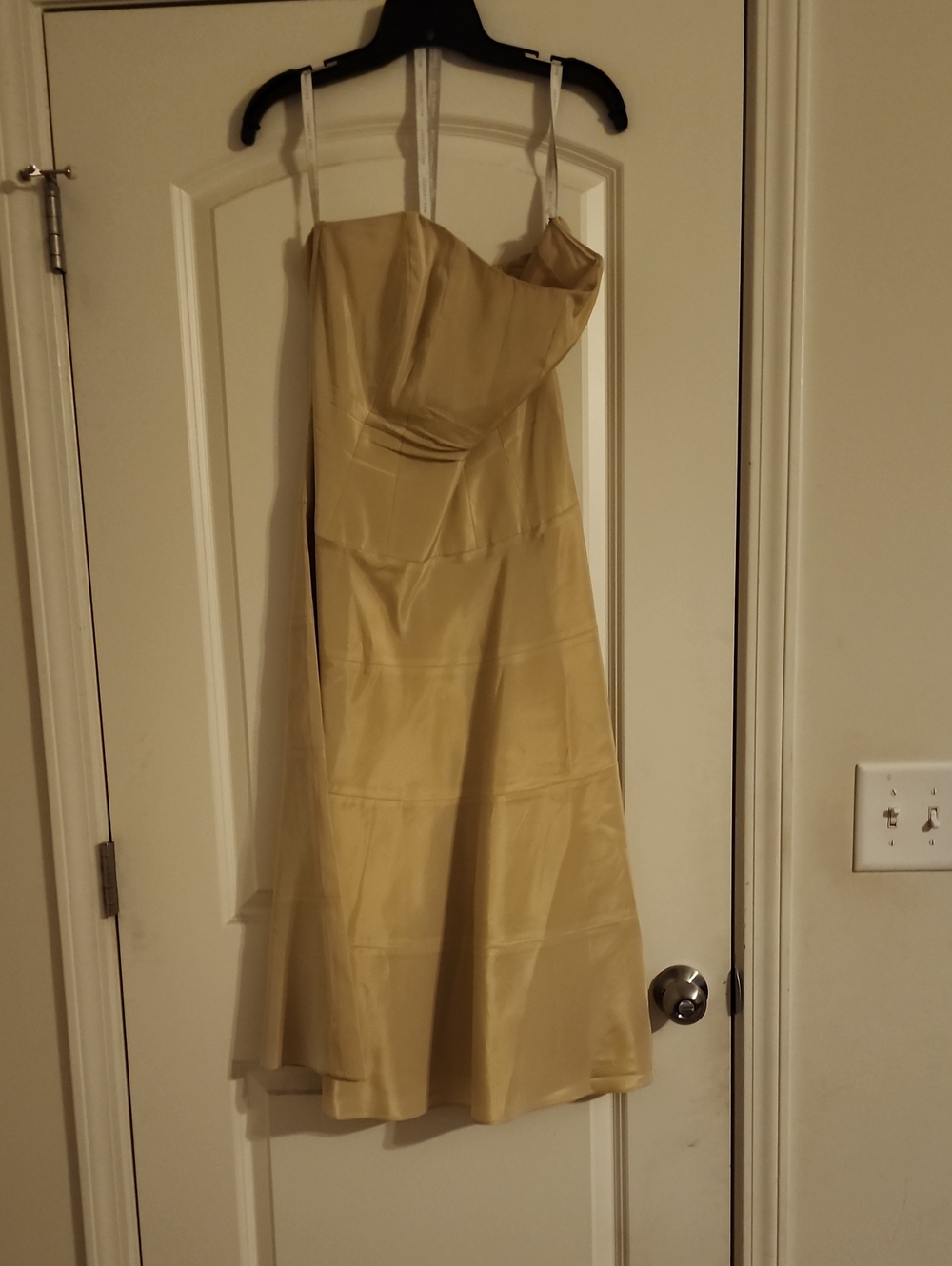 Bill Levkoff Strapless Cream Satin Evening Dress